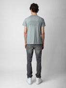 Monastir Arrow Henley T-shirt - Grey organic cotton Henley T-shirt with short sleeves and “No Heart No Art” embroidery.