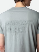 Monastir Arrow Henley T-shirt - Grey organic cotton Henley T-shirt with short sleeves and “No Heart No Art” embroidery.