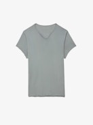 Monastir Arrow Henley T-shirt - Grey organic cotton Henley T-shirt with short sleeves and “No Heart No Art” embroidery.