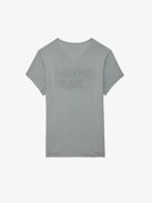Monastir Arrow Henley T-shirt - Grey organic cotton Henley T-shirt with short sleeves and “No Heart No Art” embroidery.