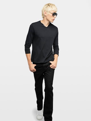 Henley T-shirt Monastir - Cotton Tunisian collar T-shirt.