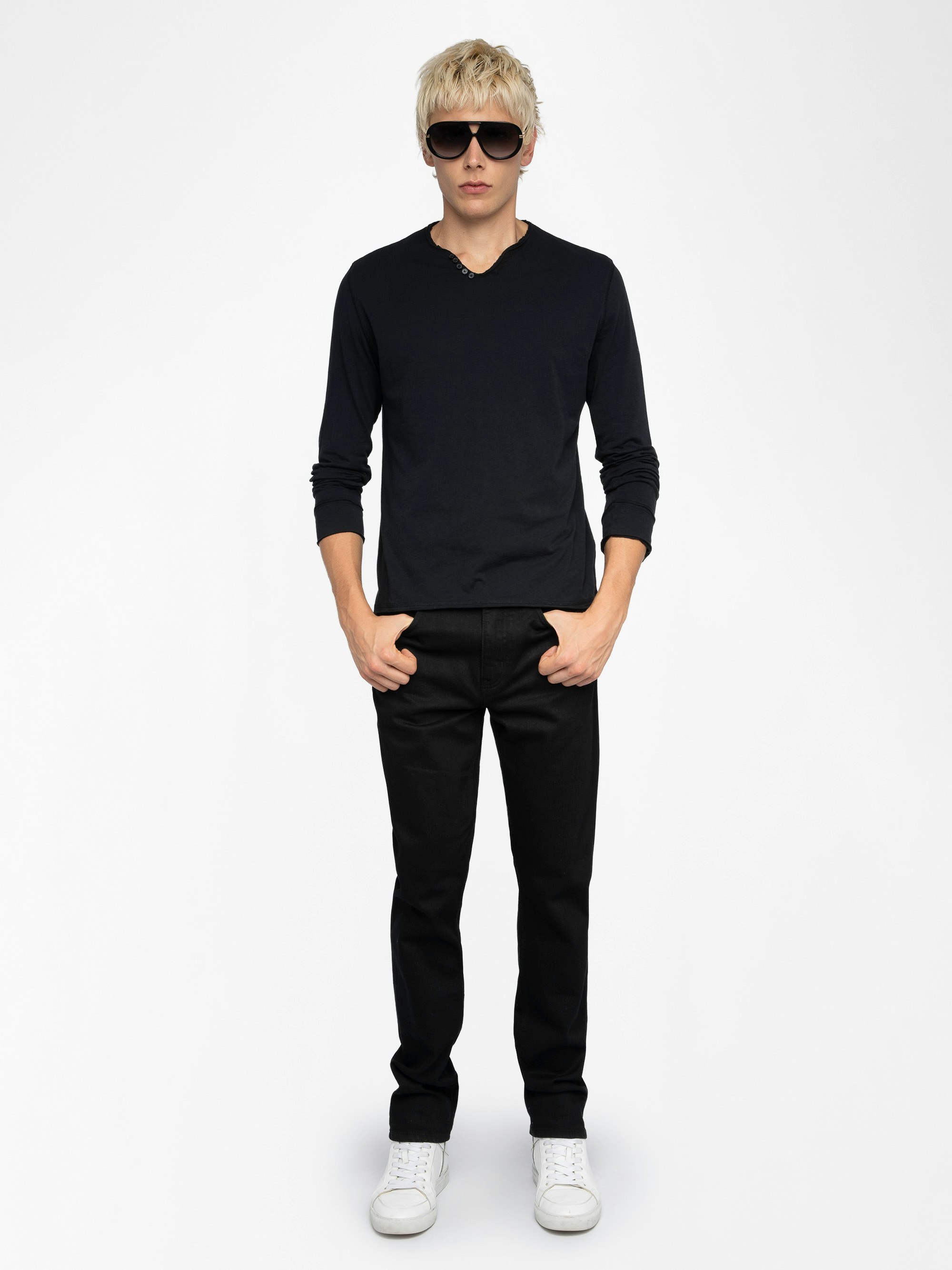 Henley T-shirt Monastir - Cotton Tunisian collar T-shirt.
