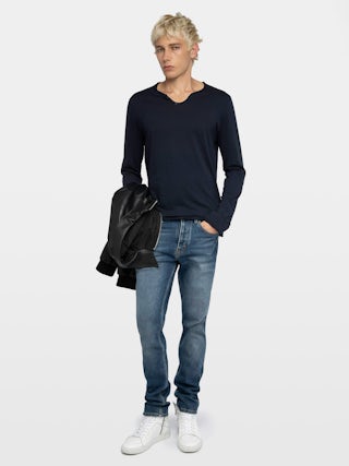 Henley T-shirt Monastir - Cotton Tunisian collar T-shirt.