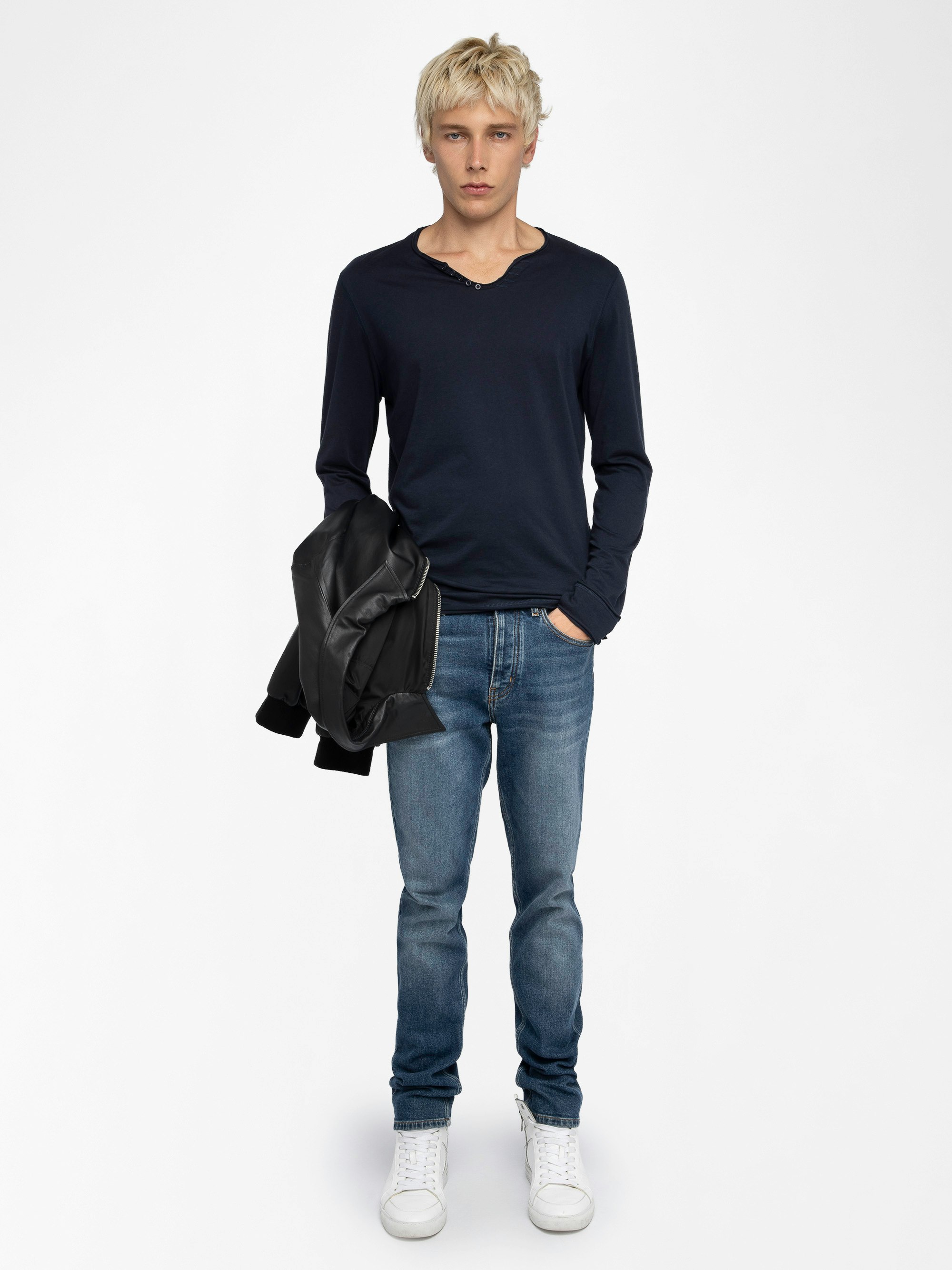 Henley-Shirt Monastir - T-Shirt mit tunesischem Kragen aus Baumwolle.