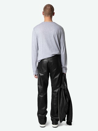 Monastir Henley T-shirt - Grey marl long-sleeve henley t-shirt in organic cotton.