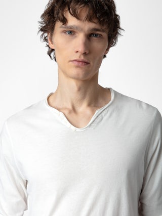 Serafino Monastir - T-shirt con collo alla tunisina in cotone.