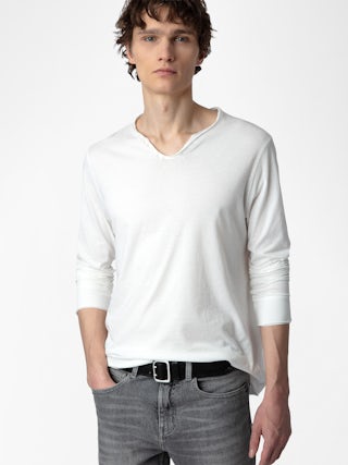 Serafino Monastir - T-shirt con collo alla tunisina in cotone.