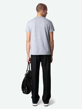 Henley T-shirt Monastir - henley t-shirt in grey marl organic cotton with short sleeves.