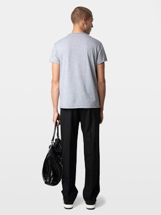 Henley T-shirt Monastir - henley t-shirt in grey marl organic cotton with short sleeves.