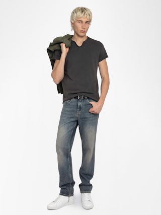 Henley T-shirt Monastir - Short-sleeved henley t-shirt with photoprint on the back.