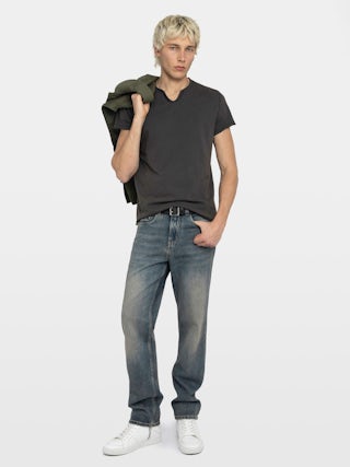 Henley Monastir T-shirt - Short-sleeved henley t-shirt with photoprint on the back.