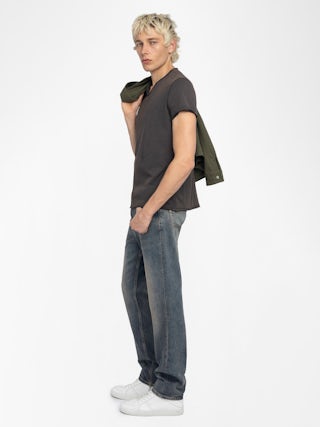 Henley T-shirt Monastir - Short-sleeved henley t-shirt with photoprint on the back.