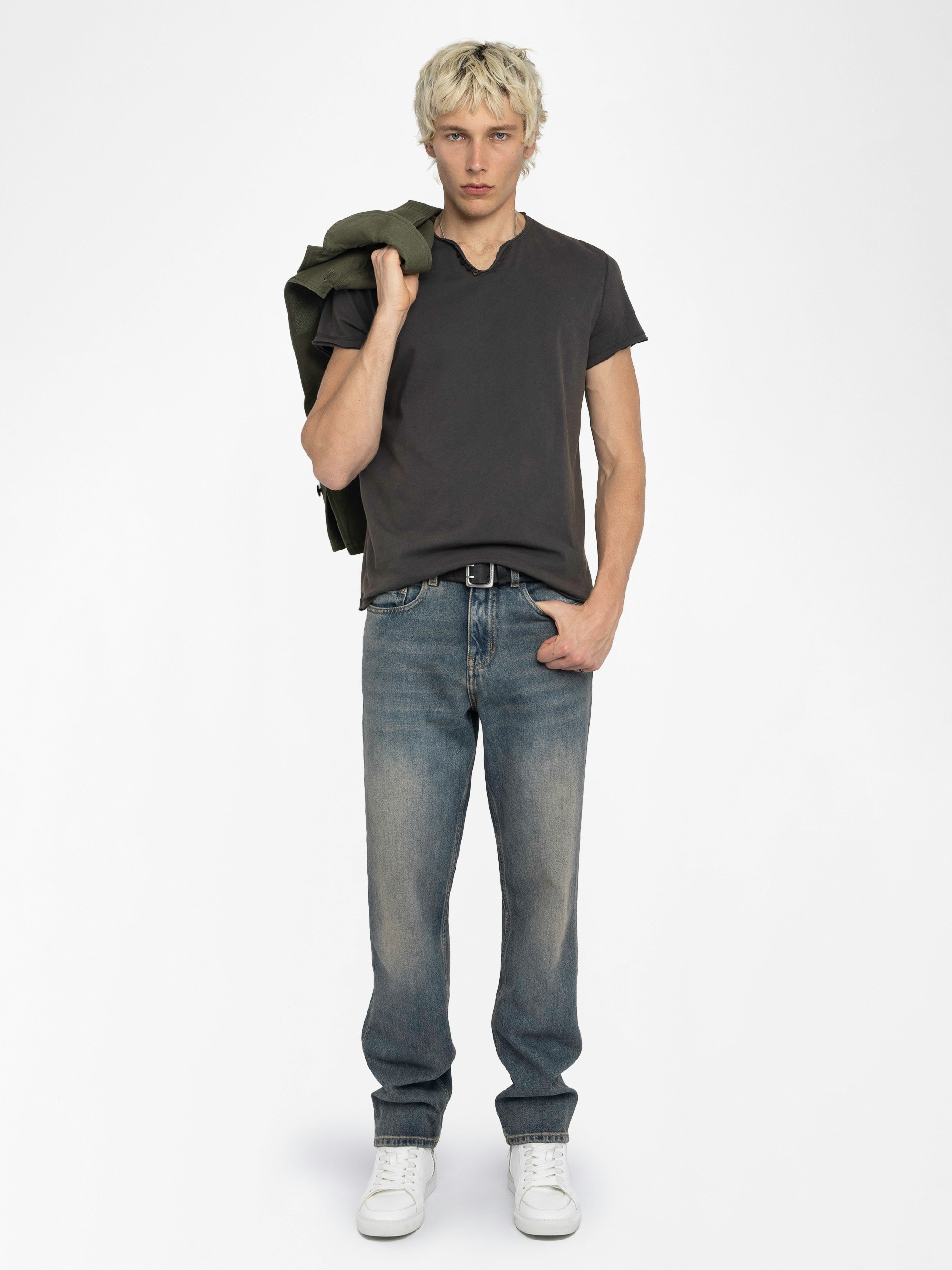 Henley T-shirt Monastir - Short-sleeved henley t-shirt with photoprint on the back.