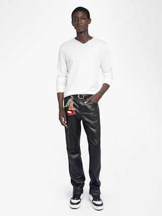 Henley T-shirt Monastir - Long-sleeved henley t-shirt with printed design on the back.