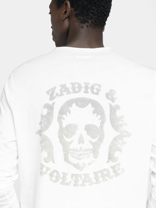 Henley T-shirt Monastir - Long-sleeved henley t-shirt with printed design on the back.