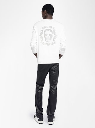 Henley T-shirt Monastir - Long-sleeved henley t-shirt with printed design on the back.