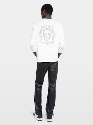 Henley T-shirt Monastir - Long-sleeved henley t-shirt with printed design on the back.