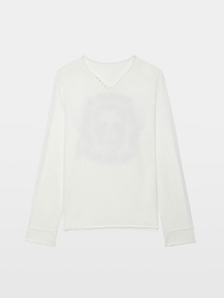 Henley T-shirt Monastir - Long-sleeved henley t-shirt with printed design on the back.