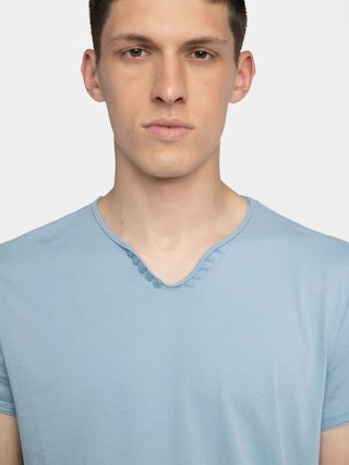 Henley Monastir T-shirt - Short-sleeved henley t-shirt top with print on the back.