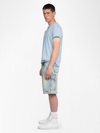 Henley T-shirt Monastir - Short-sleeved henley t-shirt top with print on the back.