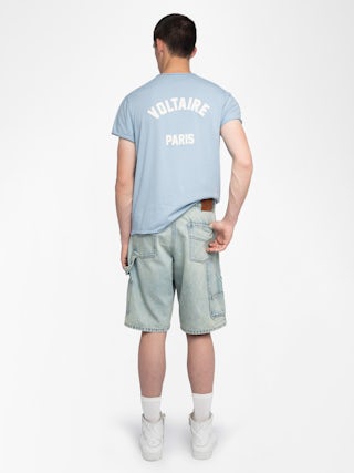 Henley T-shirt Monastir - Short-sleeved henley t-shirt top with print on the back.