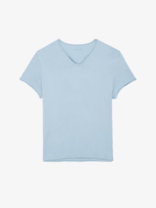 Henley T-shirt Monastir - Short-sleeved henley t-shirt top with print on the back.