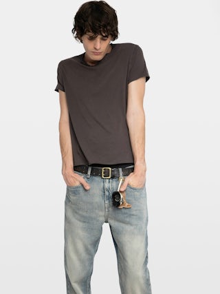 Henley T-shirt Monastir - Short-sleeved Henley T-shirt with back print.