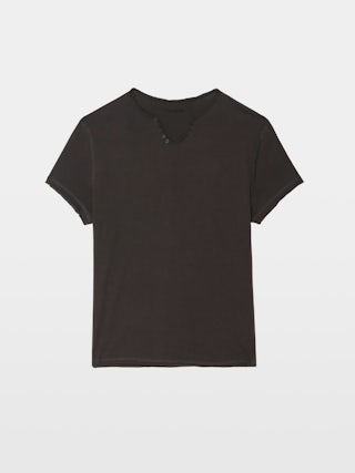 Henley T-shirt Monastir - Short-sleeved Henley T-shirt with back print.