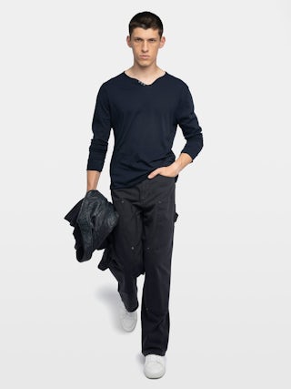 Monastir T-shirt - Long-sleeved Henley T-shirt with print on the back.