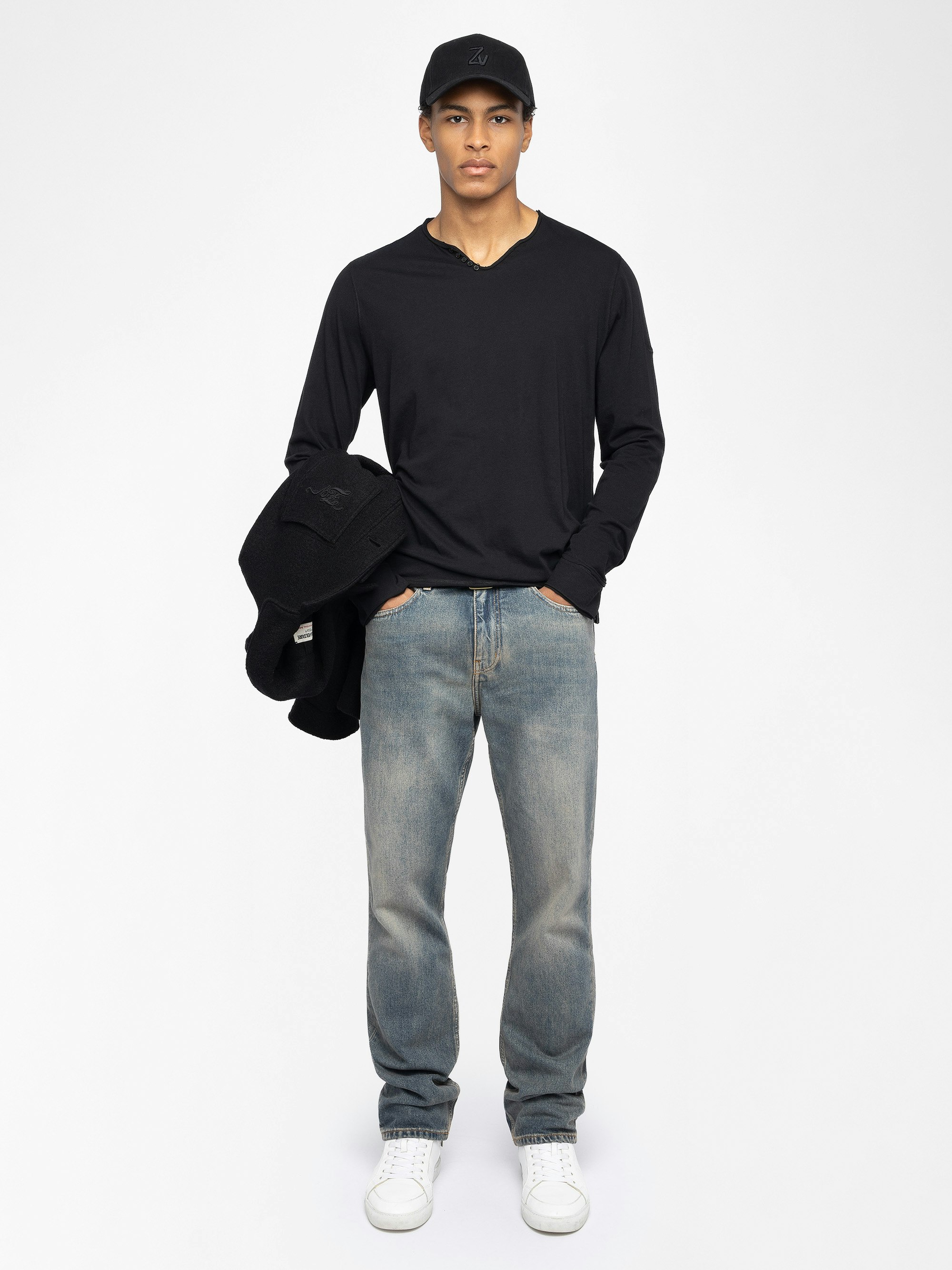 Henley T-shirt Monastir - Long-sleeved henley t-shirt.