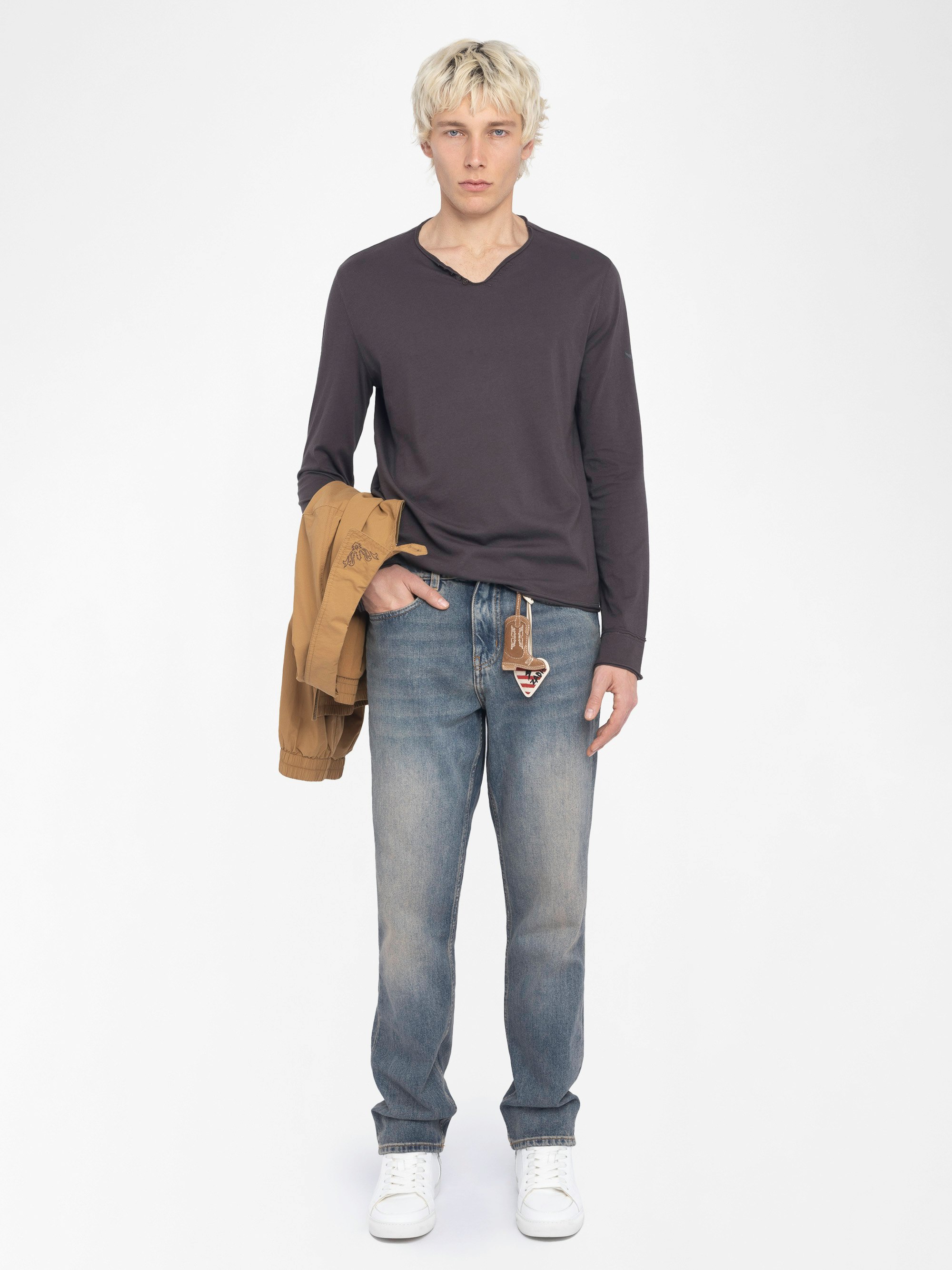 Henley T-shirt Monastir - Long-sleeved henley t-shirt-style T-shirt.