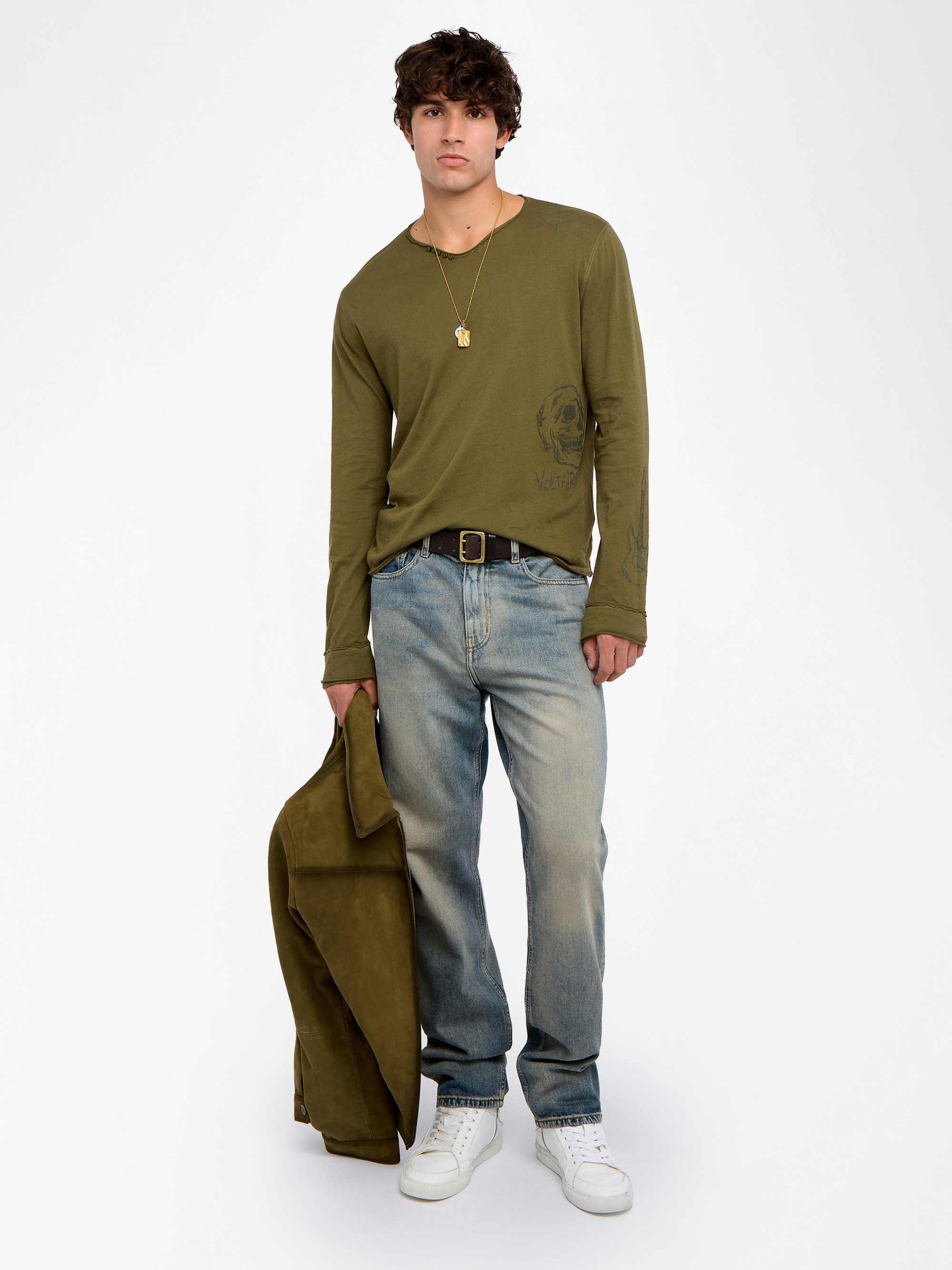 Monsatir Henley T-shirt - Long-sleeved henley t-shirt with embellishments.