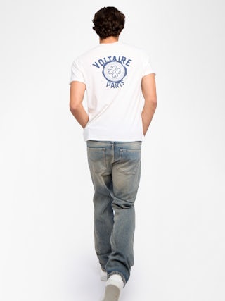 Henley T-shirt Monastir - Short-sleeved Henley T-shirt with crest print at back.