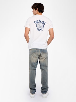 Henley T-shirt Monastir - Short-sleeved Henley T-shirt with crest print at back.