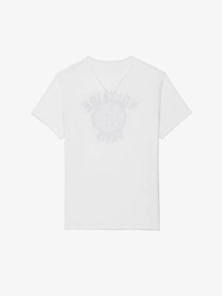 Henley T-shirt Monastir - Short-sleeved Henley T-shirt with crest print at back.