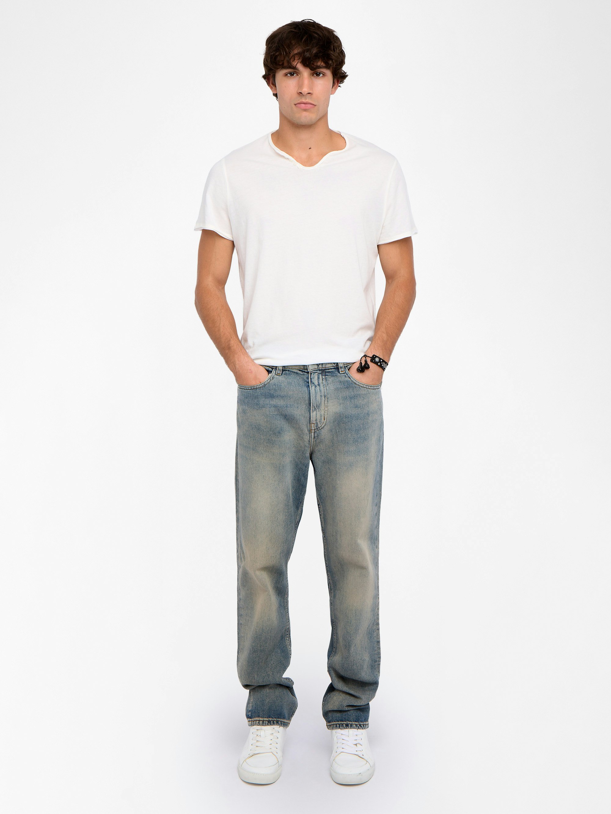 Henley T-shirt Monastir - Short-sleeved Henley T-shirt with crest print at back.