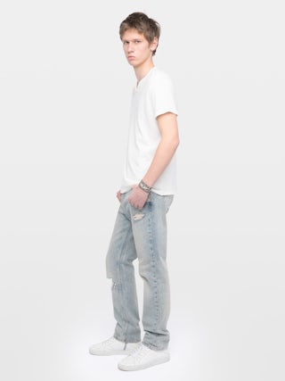 Henley T-shirt Monastir - Short-sleeve henley t-shirt with wing print on the sleeve.