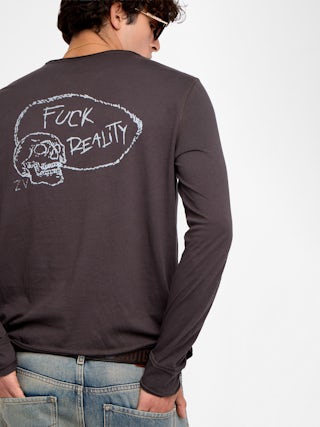 Monsatir Henley T-shirt - Long-sleeved henley t-shirt with print on the back.