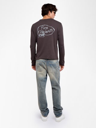 Monsatir Henley T-shirt - Long-sleeved henley t-shirt with print on the back.