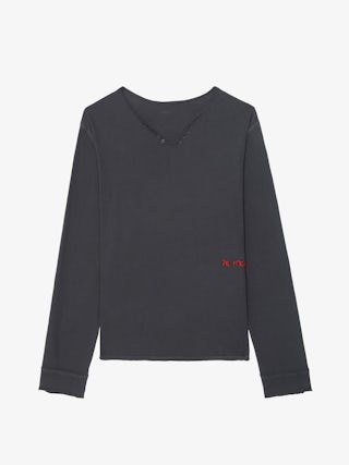 Monsatir Henley T-shirt - Long-sleeved henley t-shirt with front print.