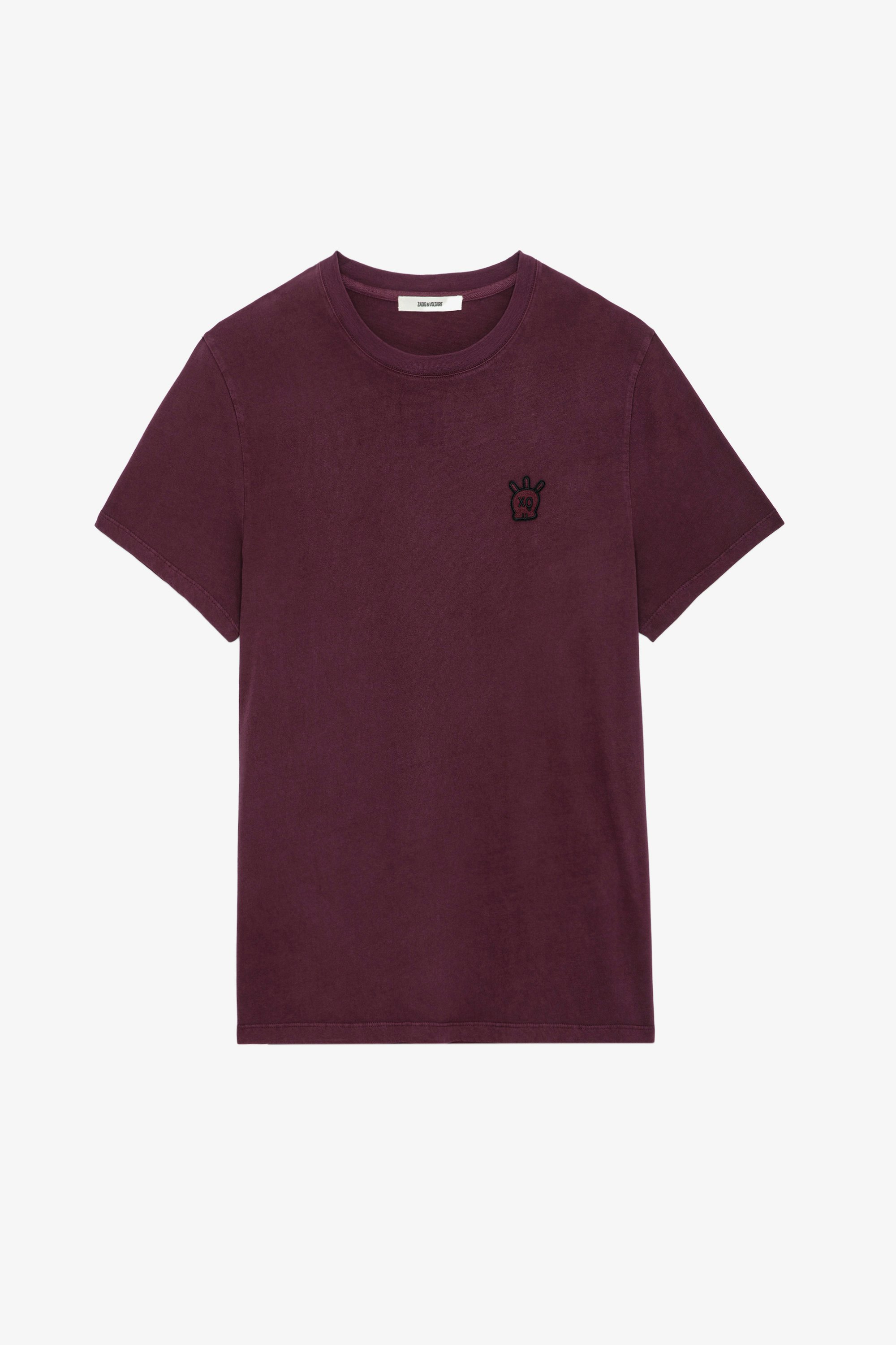 Tommy Skull Ｔシャツ - Burgundy cotton round-neck T-shirt with short sleeves and Skull XO patch.