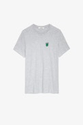 Tommy Skull XO T-shirt - Men's cotton t-shirt in flecked grey with skull patch. This product is GOTS certified and made with fibers from organic farming.