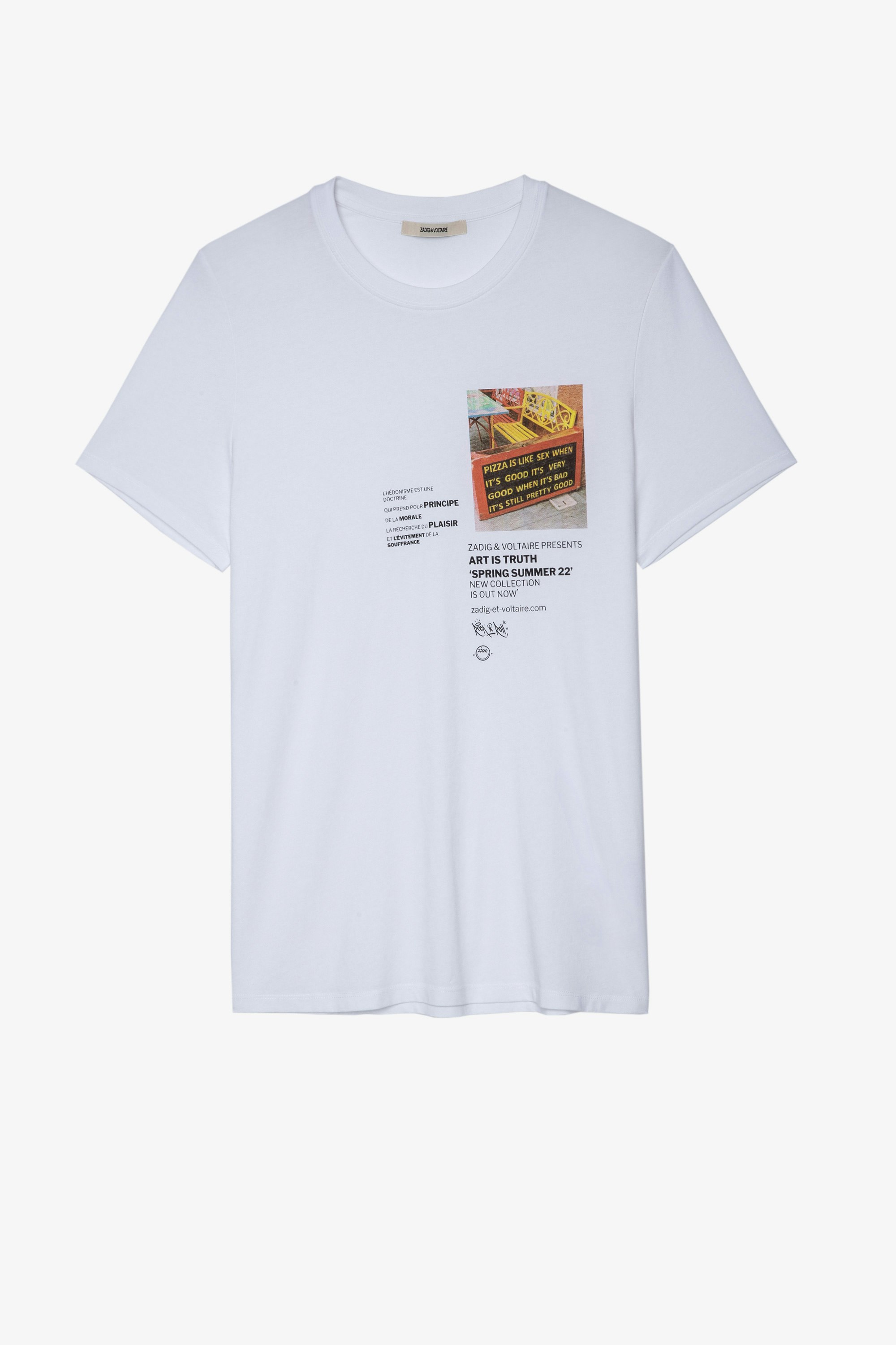 T-Shirt Ted Weißes T-Shirt aus Baumwolle mit Text- und Photo-Print für Herren
