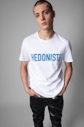 Tommy T-Shirt - Men's short-sleeved t-shirt in white cotton with Hedoniste print