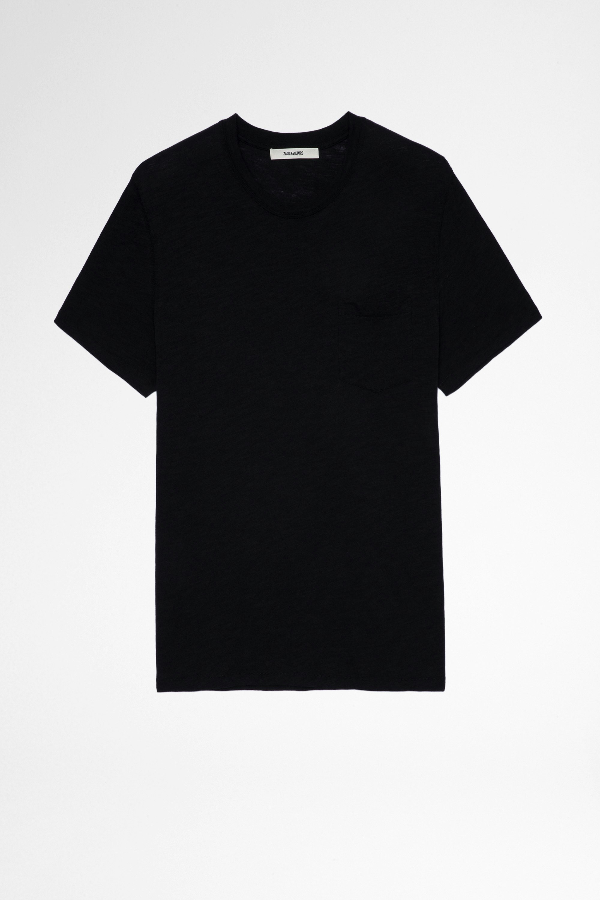 Stockholm T-Shirt Men's black cotton t-shirt with skull applique on the back. Made with fibers from organic farming.