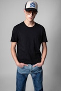 Stockholm T-Shirt - Men's black cotton t-shirt with skull applique on the back. Made with fibers from organic farming.