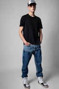 Stockholm T-Shirt - Men's black cotton t-shirt with skull applique on the back. Made with fibers from organic farming.