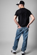 Stockholm T-Shirt - Men's black cotton t-shirt with skull applique on the back. Made with fibers from organic farming.