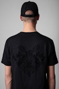 Stockholm T-Shirt - Men's black cotton t-shirt with skull applique on the back. Made with fibers from organic farming.