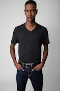 Camiseta Stocky Flamme - Camiseta negra jaspeada Stocky para hombre